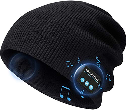 Bluetooth Beanie Hats, Christmas Tech Gifts for Men Women, Wireless Music Hat Headphones - Unisex Winter Knit Cap Headset with Built-in Mic, 100% Washable