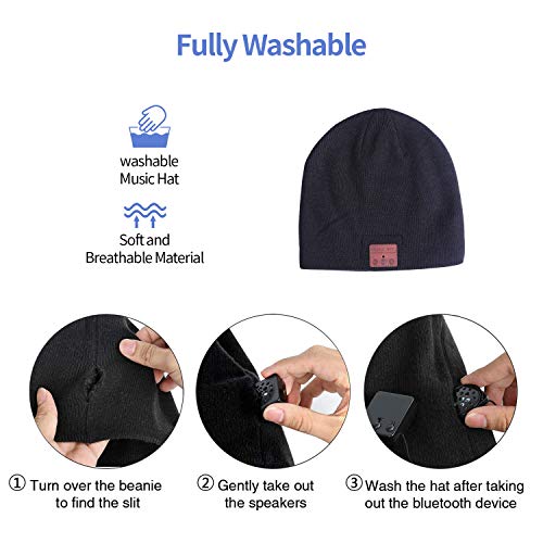 Bluetooth Beanie Hats, Christmas Tech Gifts for Men Women, Wireless Music Hat Headphones - Unisex Winter Knit Cap Headset with Built-in Mic, 100% Washable