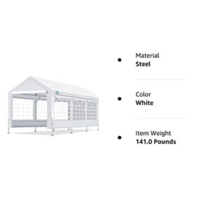 ADVANCE OUTDOOR Adjustable 10x20 ft Heavy Duty Carport Car Canopy Garage Shelter Party Wedding Boat Tent with Removable Window Sidewalls and Doors, Adjustable Height from 9.5ft to 11ft, White