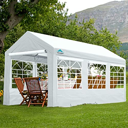 ADVANCE OUTDOOR Adjustable 10x20 ft Heavy Duty Carport Car Canopy Garage Shelter Party Wedding Boat Tent with Removable Window Sidewalls and Doors, Adjustable Height from 9.5ft to 11ft, White