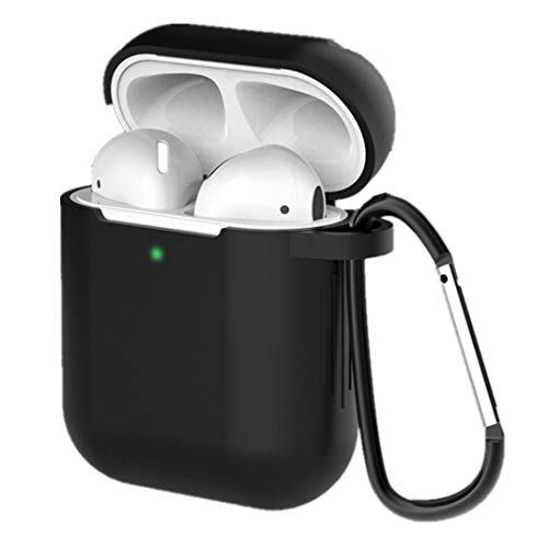 Silicone Case Compatible with Airpods 1 & 2, Shookproof Protective Silicone Wireless Charging Cover with Key Chain (Black)