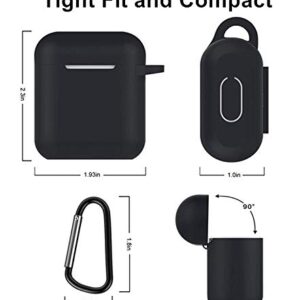 Silicone Case Compatible with Airpods 1 & 2, Shookproof Protective Silicone Wireless Charging Cover with Key Chain (Black)