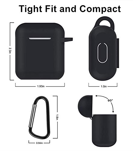 Silicone Case Compatible with Airpods 1 & 2, Shookproof Protective Silicone Wireless Charging Cover with Key Chain (Black)