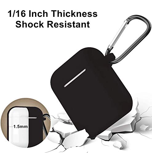 Silicone Case Compatible with Airpods 1 & 2, Shookproof Protective Silicone Wireless Charging Cover with Key Chain (Black)