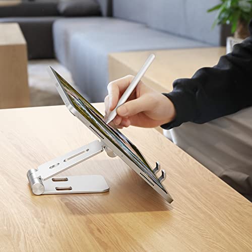 OMOTON Foldable Cell Phone Stand, C4 Portable Aluminum Phone Holder, Adjustable Phone Dock Cradle Compatible with iPhone 14/13/12/11 Pro Max, Samsung Galaxy, Small Tablets and Other Phones, Silver