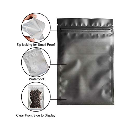 Ziplock, Leak Proof, 100 pc Smell Proof Resealable Bags (Black Matte Finish, 7 in x 9 in (18 cm x 23 cm)