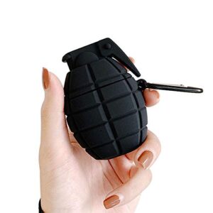 ur sunshine case compatible with airpods 1/2, cool military funs grenade shape cover case, soft silicone gel stylish bomb charging earphone case for airpods 1/2 +hook-black
