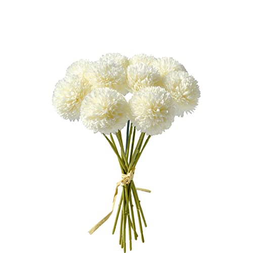 Mandy's 10pcs White Flowers Artificial Chrysanthemum Ball Silk Flowers Silk Flowers 12" for Home Kitchen Wedding Decorations