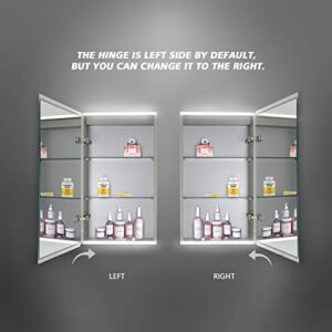 ExBrite 20''x 26''LED Lighted Bathroom Medicine Cabinet with Mirror, Surface Lighted Medicine Cabinet,Dimmable,Adjustable Shelves,Intelligent Switch Medicine Cabinet, Aluminum Frame, 120°Soft Hinge