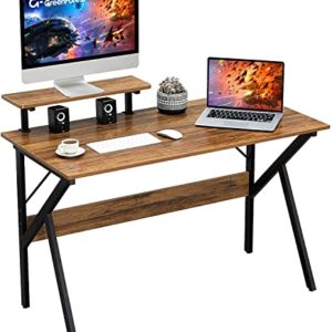 GreenForest Home Office Desk with Monitor Shelf Computer Gaming Desk 47 inch Writing Study Table for Workstation, Walnut