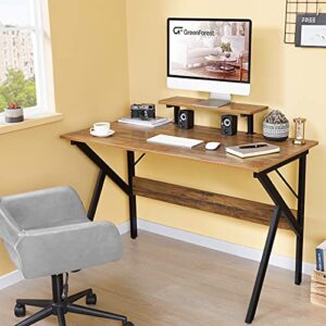 GreenForest Home Office Desk with Monitor Shelf Computer Gaming Desk 47 inch Writing Study Table for Workstation, Walnut