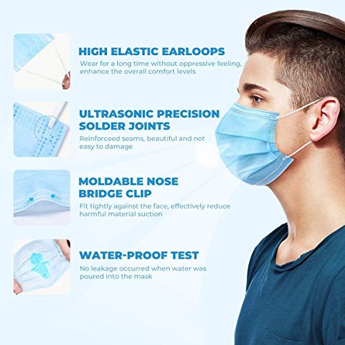 Lamy 50 PCS Face Masks Disposable for Protection Earloop Blue 3 Ply Breathable Face Mask for Man and Woman