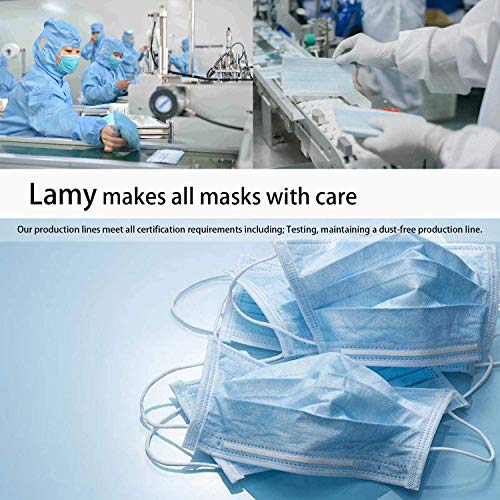 Lamy 50 PCS Face Masks Disposable for Protection Earloop Blue 3 Ply Breathable Face Mask for Man and Woman