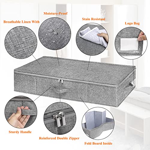 Under Bed Storage, 2 Pack Underbed Storage Container Bags With Lid, Foldable Sturdy Clothes Storage Drawer Organizer W/ 3 Handles, Ultra Thick Fabric Blanket Shoe Storage Box, 30x15x6.7inch, Grey