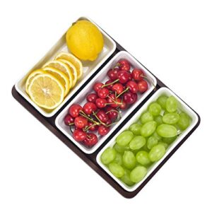 Creamic Snack Serving Tray 3 Pieces Long Strip Ceramic Bowls and A Brown Trays, Movable Moisture-Proof Food Bowls, Can Dress up Snacks, Fruits, Condiments, Bread, Barbecue, appetizers