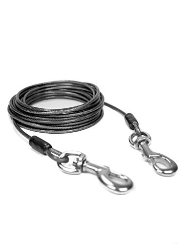 Mighty Paw Cable Tie Out for Dogs | 30’ Braided Steel Black Tieout. Chew Proof Lead for All Sized Pets. Great for Yard, Camping, and Outdoors. an Off-Leash Feel with Total Control (1/8", Up to 60lbs)