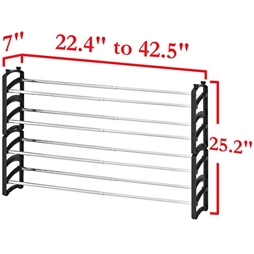 Seville Classics 4-Tier Expandable 24-Pair Shoe Rack Resin Freestanding Closet, Entryway, Bedroom Footwear Organizer, Chrome Poles