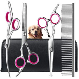tinmarda grooming scissors kit with safety round tips stainless steel professional thinning, straight, curved shears and comb for long short hair for dog cat pet