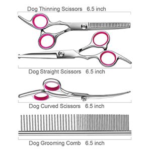 TINMARDA Grooming Scissors Kit with Safety Round Tips Stainless Steel Professional Thinning, Straight, Curved Shears and Comb for Long Short Hair for Dog Cat Pet