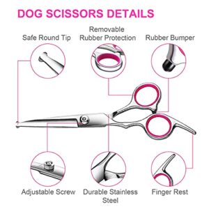 TINMARDA Grooming Scissors Kit with Safety Round Tips Stainless Steel Professional Thinning, Straight, Curved Shears and Comb for Long Short Hair for Dog Cat Pet