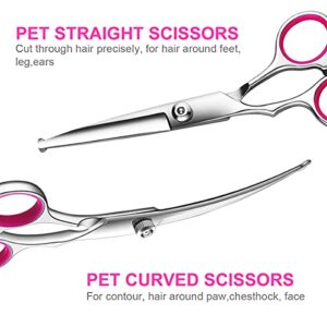TINMARDA Grooming Scissors Kit with Safety Round Tips Stainless Steel Professional Thinning, Straight, Curved Shears and Comb for Long Short Hair for Dog Cat Pet