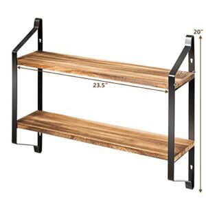 Giantex Wall-Mounted Wood Shelf, 2-Tier Floating Shelves, Rustic Storage Shelves for Pantry Kitchen Living Room, Bedroom, Bathroom, Industrial 2 Tiers Wall Hanging Shelves (Black & Natural)