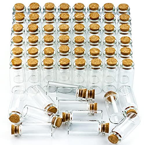 WFPLUS 60 Pieces 10ml Cork Stopper Glass Bottles - DIY Mini Glass Jars, Tiny Clear Vials with Cork for Display Art Crafts Decoration Wedding Party Supplies