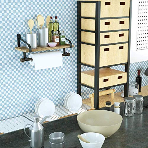 KOXUIUF Floating Shelves Wall Mounted, Rustic Wood Wall Storage Shelves with 8 Mug Hooks Hanging Mug or Towel and Spatula Suit for Kitchen, Office, Living Room and Bathroom