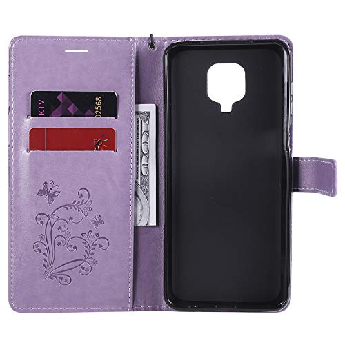 OOPKINS Flip Case for Redmi Note 9S Elegant Embossed Card Slots Bookstyle Wallet PU Leather Magnetic Closure Kickstand Shockproof Cover Skin for Xiaomi Redmi Note 9 Pro Big Butterfly Purple KT