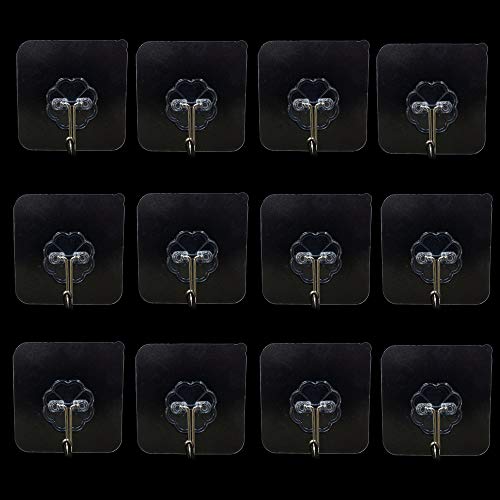 Wall Hooks 13.3lb(Max) Transparent Self Adhesive Hooks Waterproof Seamless Strong Hooks for Kitchen, Bathroom,12 Pack