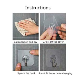 Wall Hooks 13.3lb(Max) Transparent Self Adhesive Hooks Waterproof Seamless Strong Hooks for Kitchen, Bathroom,12 Pack