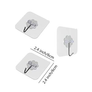 Wall Hooks 13.3lb(Max) Transparent Self Adhesive Hooks Waterproof Seamless Strong Hooks for Kitchen, Bathroom,12 Pack