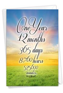 nobleworks - 1 year recovery anniversary card (5 x 7 inch) with envelope - encouragement milestone birthday notecard, aa recognition stationery - year time count 1 c9083aag