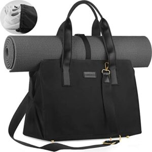 chiceco travel yoga gym bag for women, work tote bag,2 x separate shoe bag,wet dry storage pockets,carryall sports duffle bag, black(yoga mat not included)
