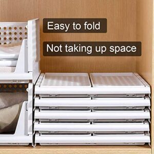 Set of 4 Stackable Closet Wardrobe Storage Bins Organizer (Easy Open and Folding), Plastic White Wardrobe Shelves Closet Organiser Box, Pull Out Like a Drawer, Suitable for Home, Bedroom, Kitchen