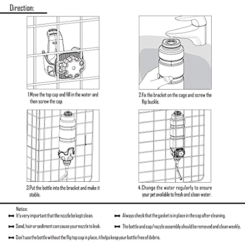 Vannon Dog Water Dispenser for Cage Leakproof Crate Water Bottle for Dogs & Rabbits Pet Auto Feeding Water Bottle Nozzle Diameter: 12mm, Top Fill, BPA Free