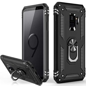 lumarke galaxy s9 case,military grade 16ft. drop tested dual layered heavy duty cover with magnetic ring kickstand compatible with car mount holder,protective phone case for samsung galaxy s9 black