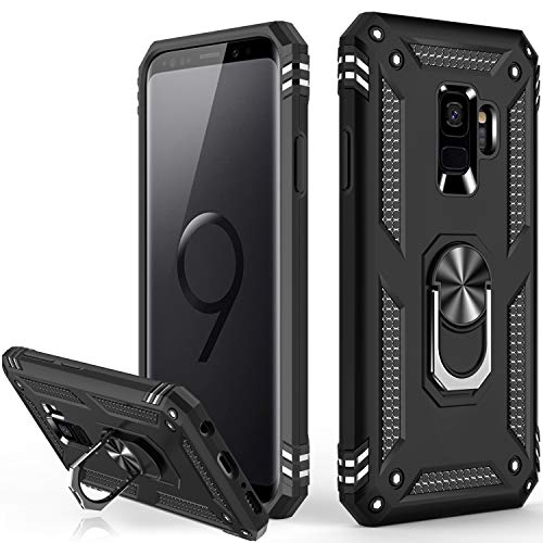 LUMARKE Galaxy S9 Case,Military Grade 16ft. Drop Tested Dual Layered Heavy Duty Cover with Magnetic Ring Kickstand Compatible with Car Mount Holder,Protective Phone Case for Samsung Galaxy S9 Black