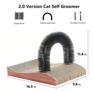 FUKUMARU Cat Self Groomer, 2.0 Version Cat Arch Face Scratcher with Scratcher Pad, Cats Back Grooming Massager Toy Brush for Indoor Kitten and Small Dog