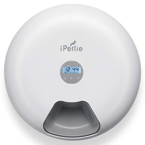 ipettie donuts 6-meal automatic wet and dry food pet feeder with programmable timer, auto dispenser for cat and small & medium dog, batteries & usb power supply, white