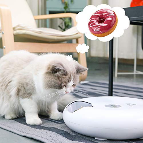 iPettie Donuts 6-Meal Automatic Wet and Dry Food Pet Feeder with Programmable Timer, Auto Dispenser for Cat and Small & Medium Dog, Batteries & USB Power Supply, White