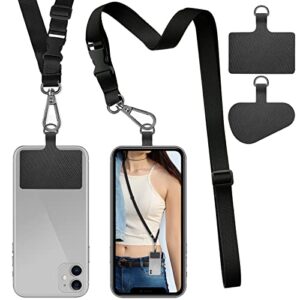 rocontrip phone lanyard universal crossbody cell phone lanyards multifuctional nylon patch adjustable shoulder neck strap compatible with most smartphones(pure black)