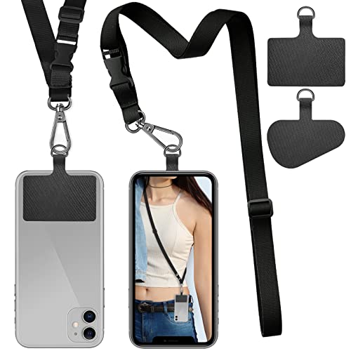 ROCONTRIP Phone Lanyard Universal Crossbody Cell Phone Lanyards Multifuctional Nylon Patch Adjustable Shoulder Neck Strap Compatible with Most Smartphones(Pure Black)