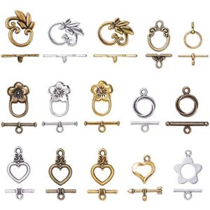 ph pandahall 60 sets toggle clasp, 15 styles t-bar closure clasps iq toggle clasps flower heart clasps fastener hook toggle connectors tbar end clasps for necklace bracelet jewelry making
