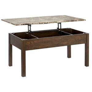 ROCKPOINT Living Faux Marble Lift Top Coffee Table,Brown