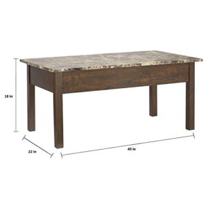 ROCKPOINT Living Faux Marble Lift Top Coffee Table,Brown