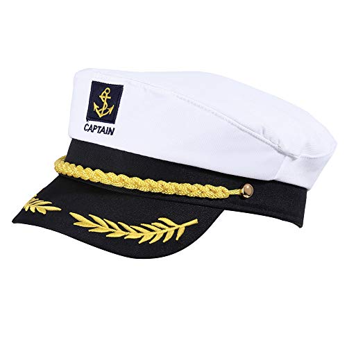 Captain Hat Nautical Hat Adjustable Captains Hat Yacht Captain Costume Navy Marine Admiral Hat for Halloween Costume Accessory