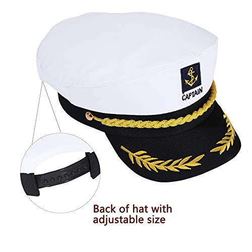 Captain Hat Nautical Hat Adjustable Captains Hat Yacht Captain Costume Navy Marine Admiral Hat for Halloween Costume Accessory