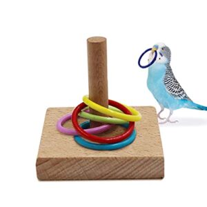 meric bird tabletop toy with 6-pc multicolor stacking resin ring, interactive wood play gym for small birds, 1-pc set per pack