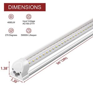 Kihung 3FT LED Shop Light Fixture, V Shape T8 Tube Light, 36W, 4680lm, 6000K, Linkable LED Shop Light Fixture, 3 Foot Tube Light, Corded Electric with Built-in ON/Off Switch (8 Pack)